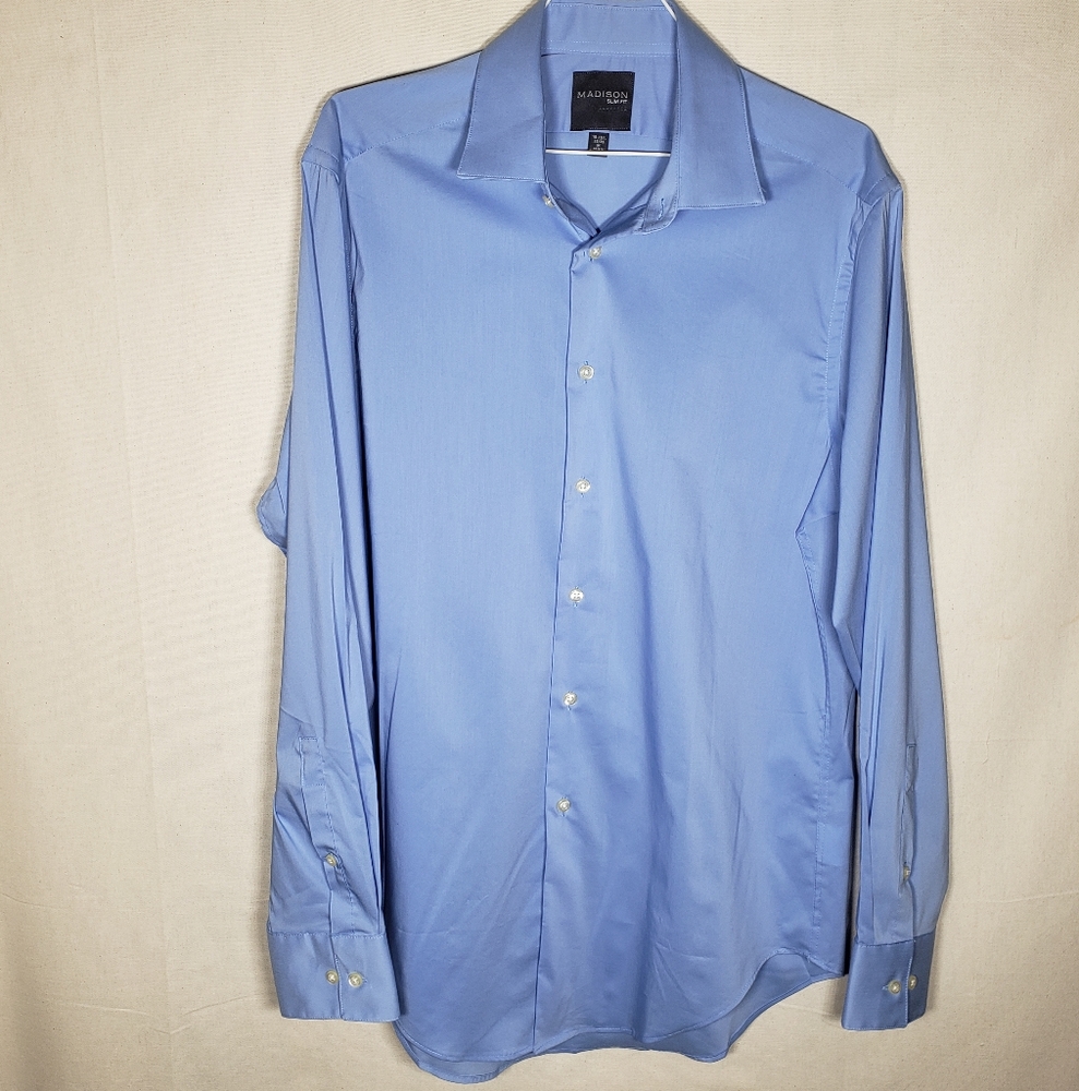 Light blue dress shirt button down suit formal M slim fit